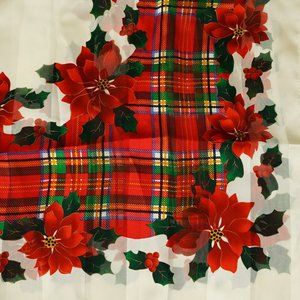 Elaine Gold Collection 100% Silk Red Poinsettia Christmas Scarf Plaid Tartan 30"